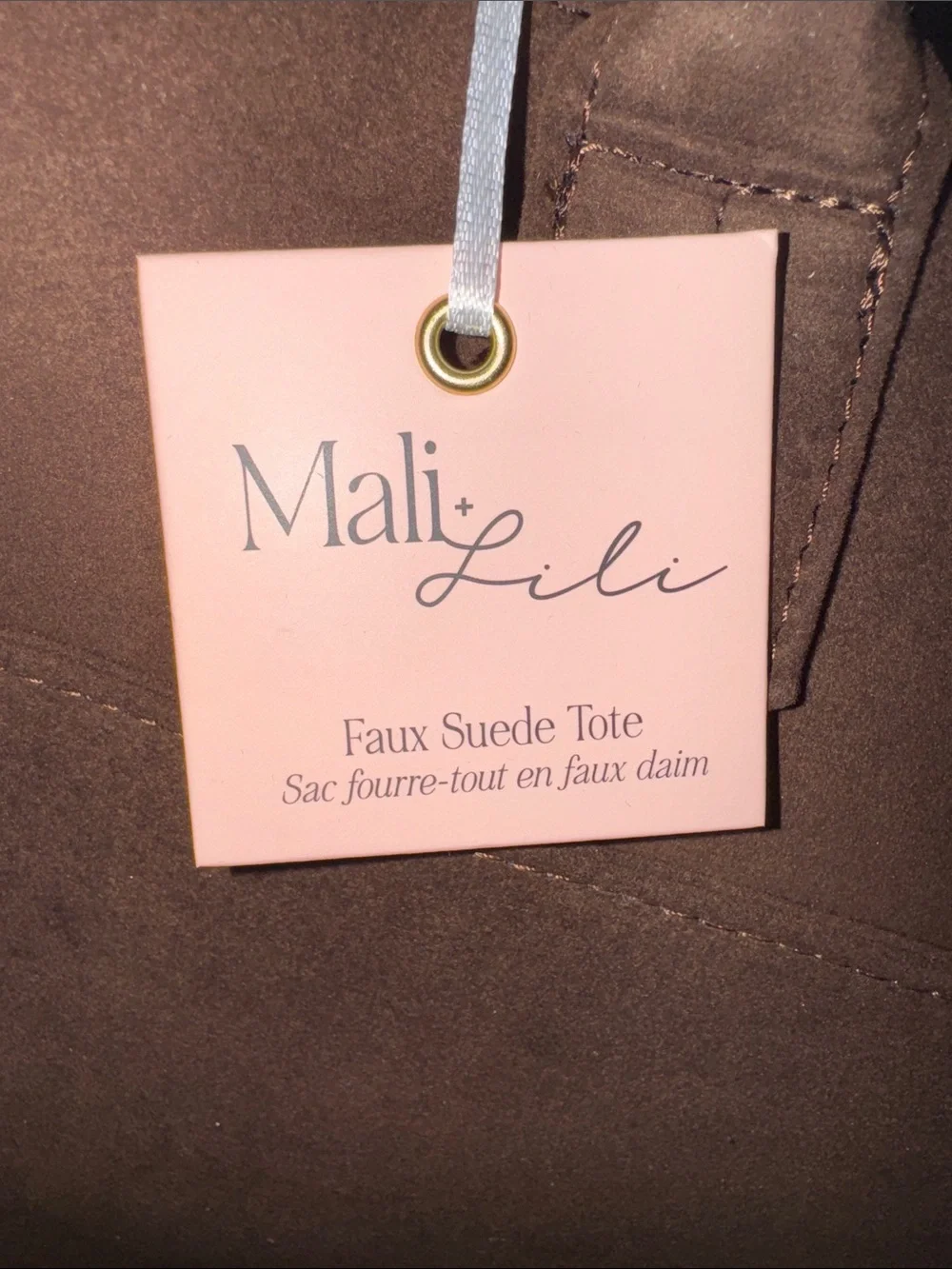 Mali+Lili Brown Faux Suede Tote Bag with Double Top Handles And Pockets. NWT